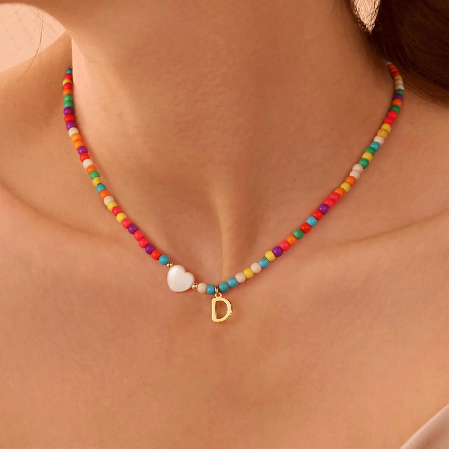 Initial Necklaces for Women, Colorful Beaded Choker Necklaces Jewelry women Gifts Birthday Gifts Christmas Jewelry Gift