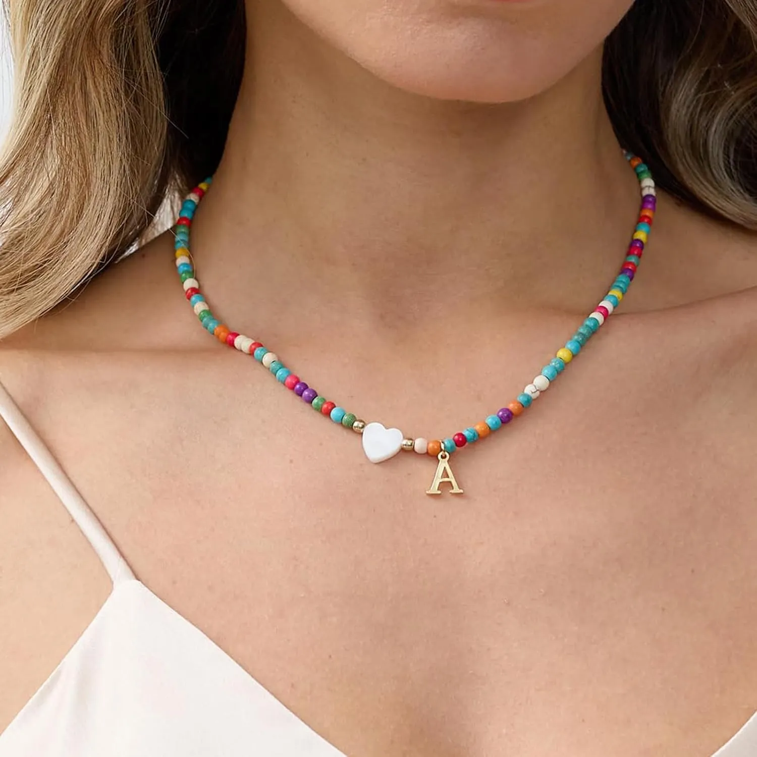 Initial Necklaces for Women, Colorful Beaded Choker Necklaces Jewelry women Gifts Birthday Gifts Christmas Jewelry Gift