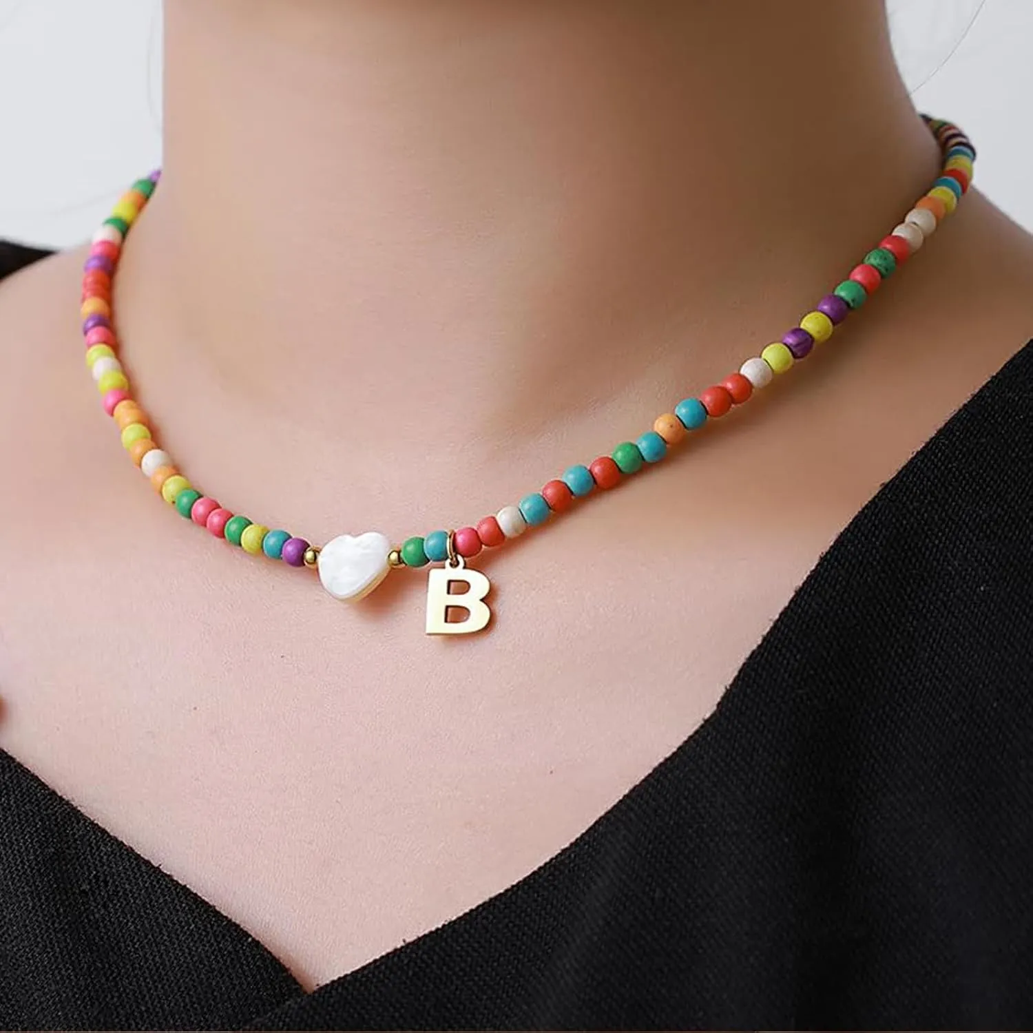 Initial Necklaces for Women, Colorful Beaded Choker Necklaces Jewelry women Gifts Birthday Gifts Christmas Jewelry Gift