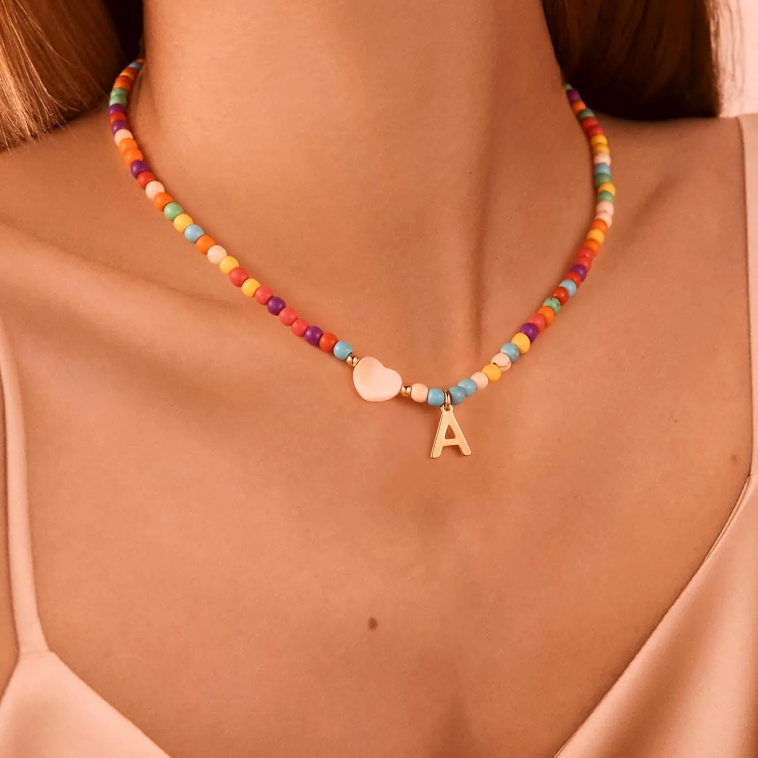 Initial Necklaces for Women, Colorful Beaded Choker Necklaces Jewelry women Gifts Birthday Gifts Christmas Jewelry Gift