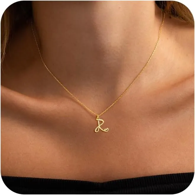 Initial Necklaces for Women, Dainty Gold Letter Pendant Necklace 14K Gold Plated Name Necklace Cute Initial Necklaces Personalized Monogram Choker Necklaces for Women Trendy Gold Jewelry Gifts