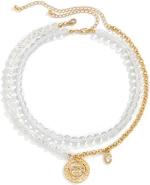 Initial Round Pendant Boho Necklaces for Women Long, Beaded Chain Double Layer Necklaces for Women Gold