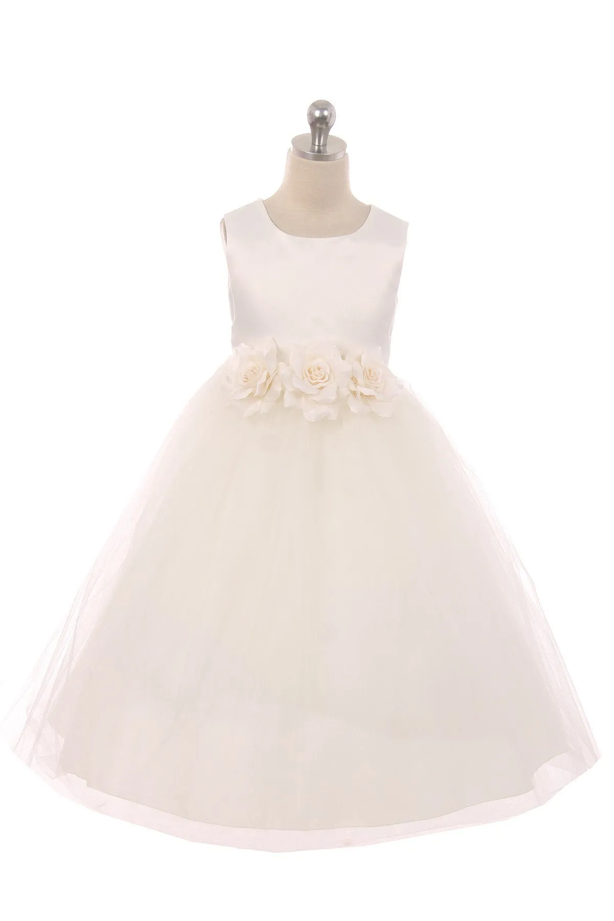 Ivory Satin & Tulle 3 Flower Girls Dress