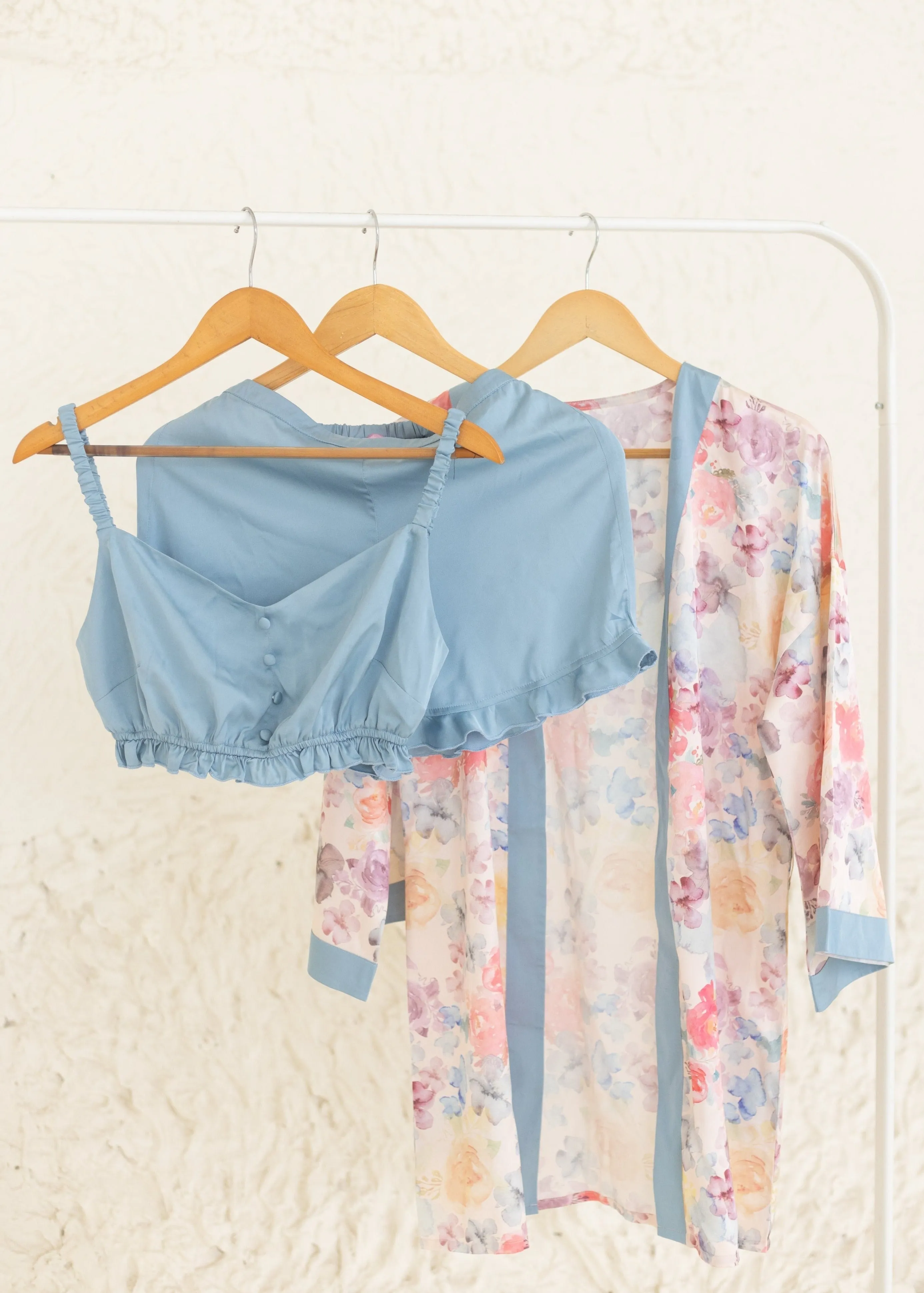 Jane Baby Blue Satin Lounge Shorts Set