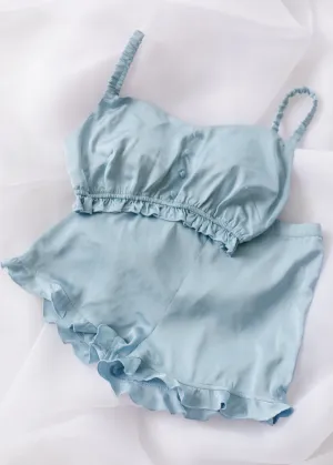 Jane Baby Blue Satin Lounge Shorts Set