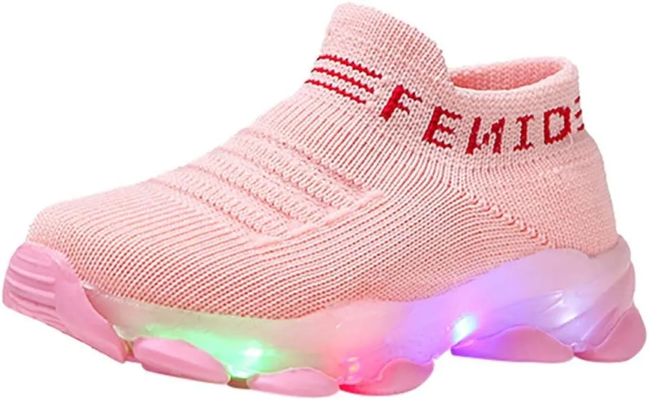 Kids Shoes Girls Children Baby Girls Boys LED Light Sneaker Letter Mesh Breathable Casual Sport Shoes 1-6 Years