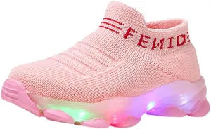 Kids Shoes Girls Children Baby Girls Boys LED Light Sneaker Letter Mesh Breathable Casual Sport Shoes 1-6 Years