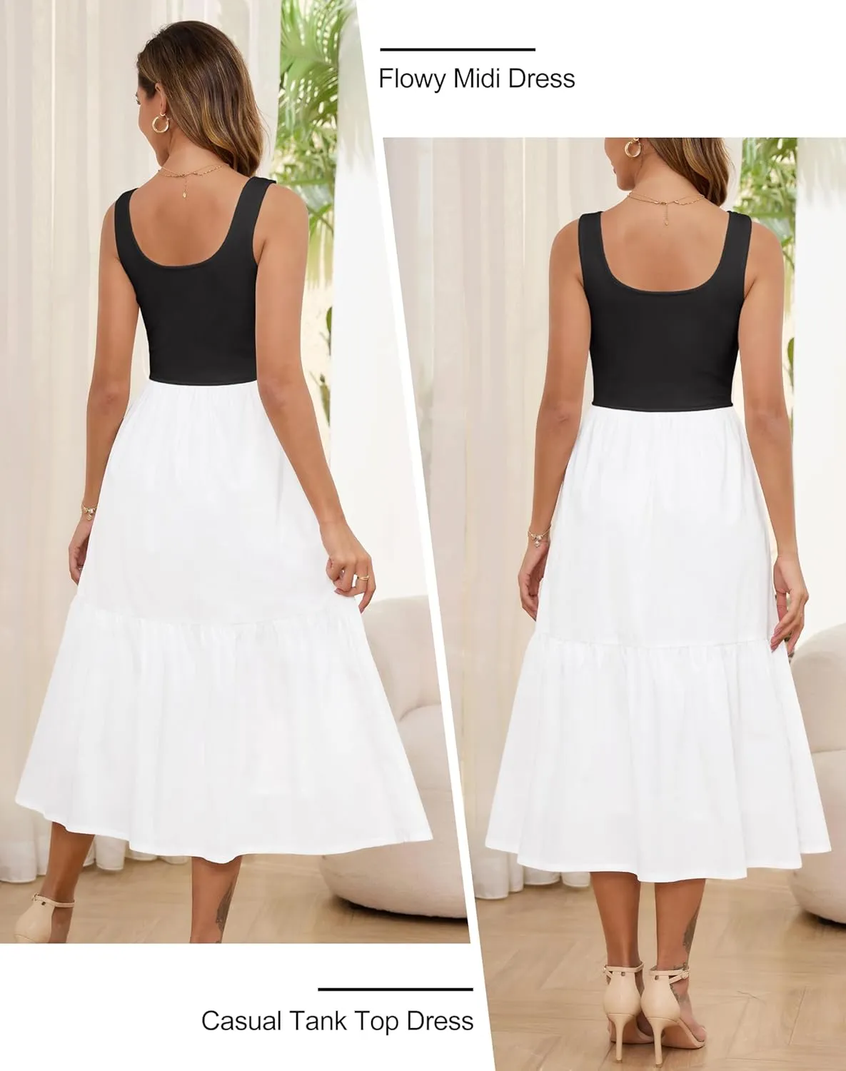 Kranda 2025 Summer Sleeveless Sundress Sweetheart Neck Ribbed Tank Top Tiered Midi Dress with Pockets