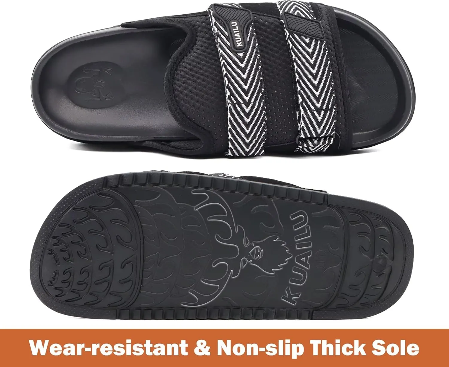 KuaiLu Mens Orthotic Sandals Comfortable Arch Support Fabric Sandal Slippers Shoes Man Casual Summer Cushion Slides Slip On Indoor Outdoor - Ultra-soft Comfort Fit Footbed