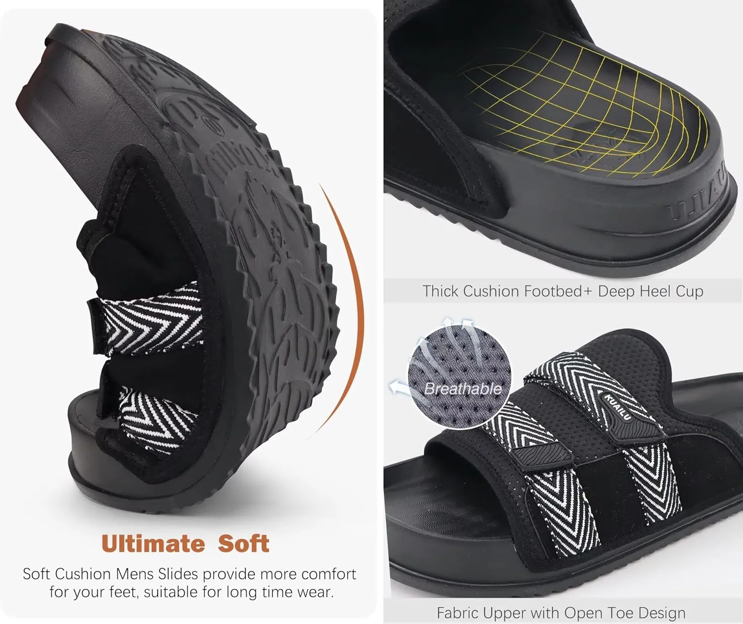 KuaiLu Mens Orthotic Sandals Comfortable Arch Support Fabric Sandal Slippers Shoes Man Casual Summer Cushion Slides Slip On Indoor Outdoor - Ultra-soft Comfort Fit Footbed