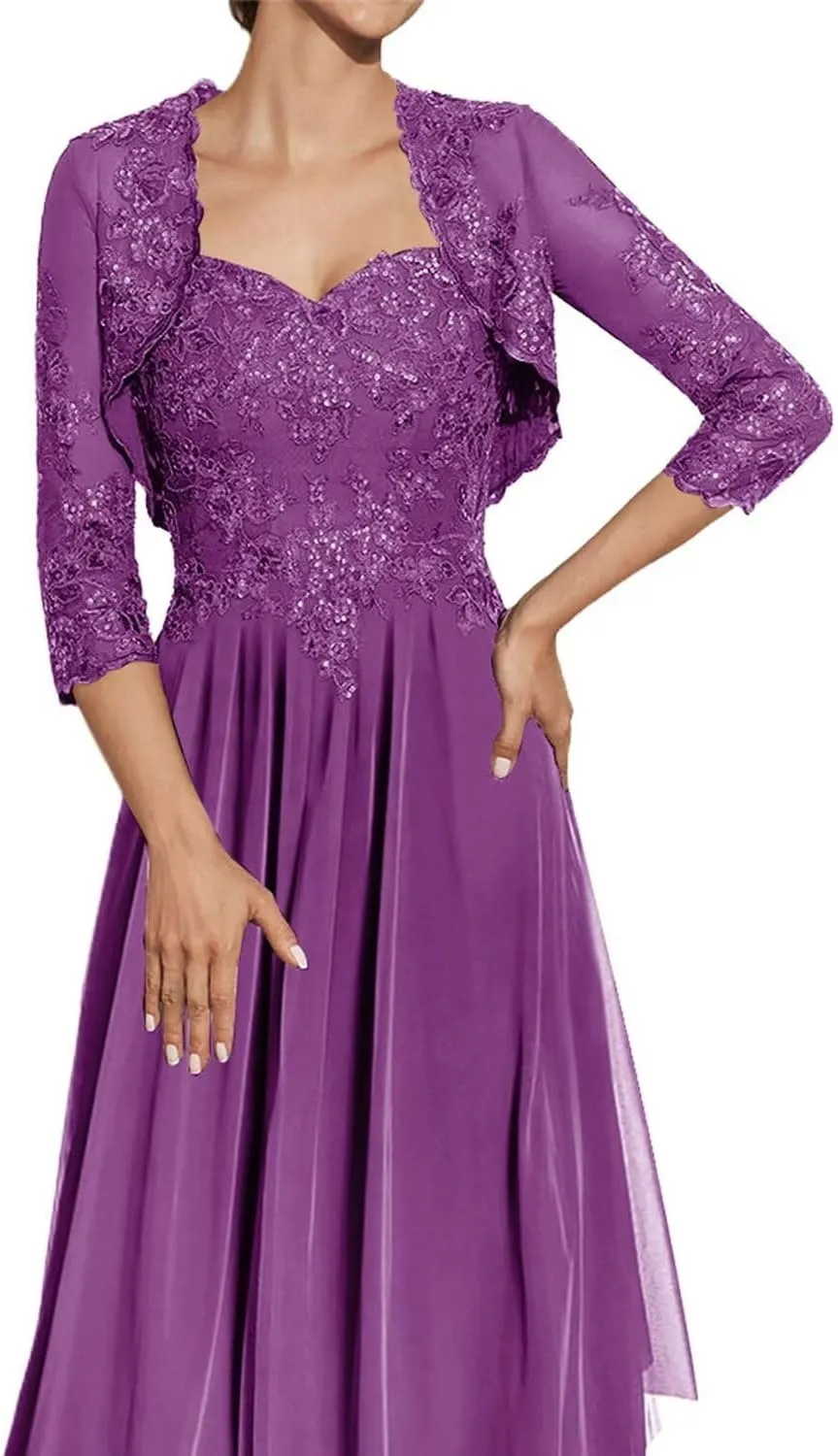 Lace Applique Mother of The Bride Dresses with Jacket Tea Length Wedding Guest Dress Sweetheart
