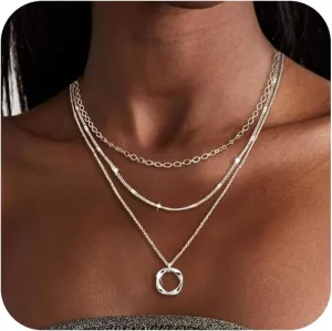 Layered Gold Necklaces for Women 14k Gold Plated Paperclip Chain Necklace Layering Circle Pendant Necklaces Stacked Necklaces Non Tarnish Gold Necklace Jewelry Christmas Gifts for Her