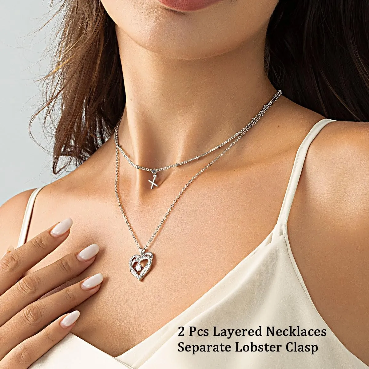 Layered Heart Necklaces for Women, 14k Gold Plated Layering Cubic Zirconia Heart Pendant Initial A-Z Choker Necklaces, Adjustable Chain Necklaces Jewelry Gift for Women Wife Mom