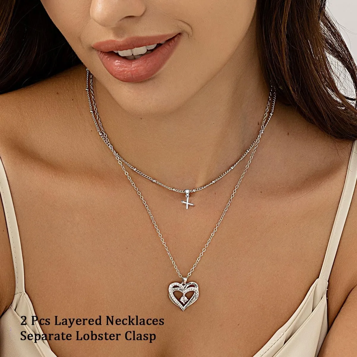 Layered Heart Necklaces for Women, 14k Gold Plated Layering Cubic Zirconia Heart Pendant Initial A-Z Choker Necklaces, Adjustable Chain Necklaces Jewelry Gift for Women Wife Mom