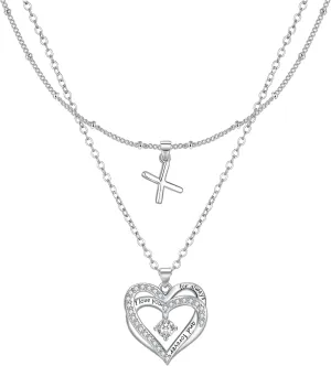 Layered Heart Necklaces for Women, 14k Gold Plated Layering Cubic Zirconia Heart Pendant Initial A-Z Choker Necklaces, Adjustable Chain Necklaces Jewelry Gift for Women Wife Mom