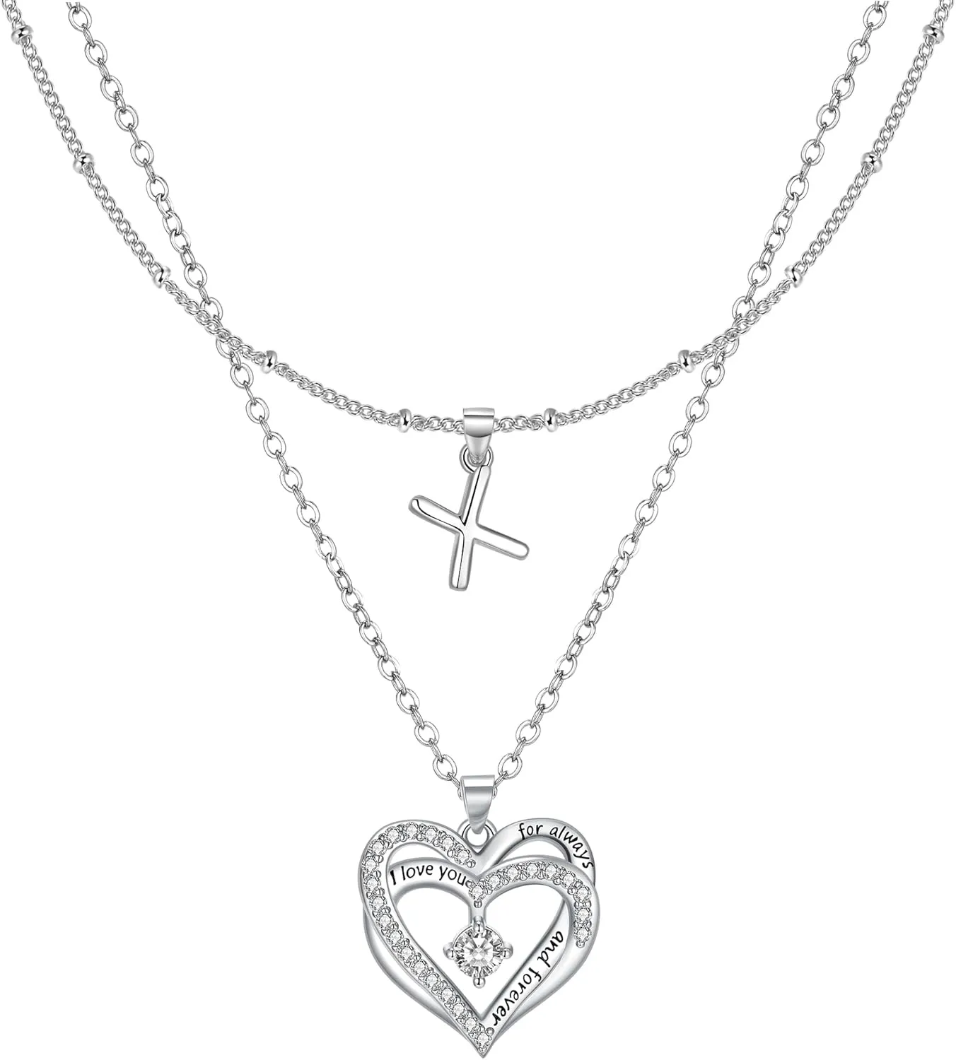 Layered Heart Necklaces for Women, 14k Gold Plated Layering Cubic Zirconia Heart Pendant Initial A-Z Choker Necklaces, Adjustable Chain Necklaces Jewelry Gift for Women Wife Mom
