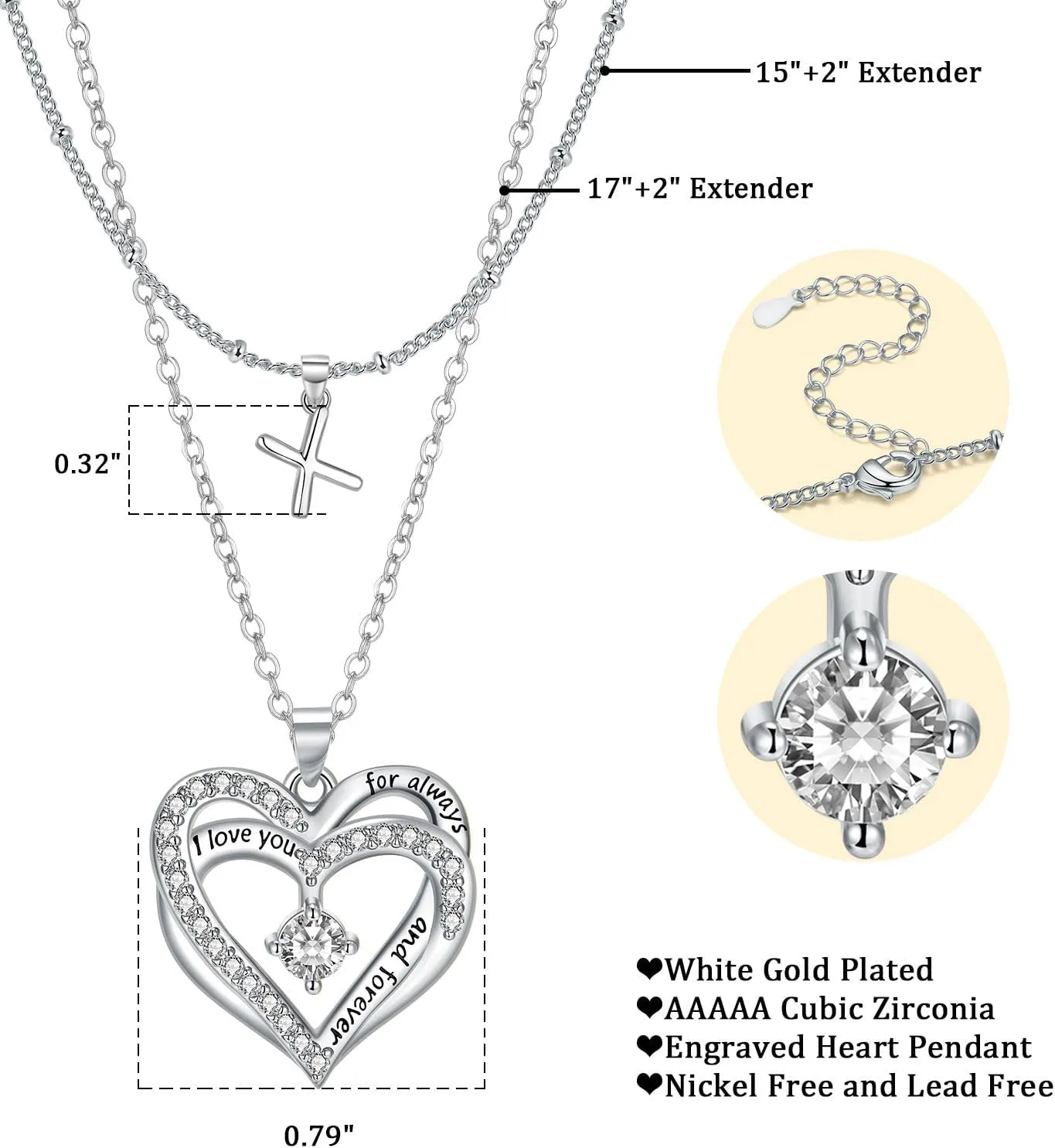 Layered Heart Necklaces for Women, 14k Gold Plated Layering Cubic Zirconia Heart Pendant Initial A-Z Choker Necklaces, Adjustable Chain Necklaces Jewelry Gift for Women Wife Mom