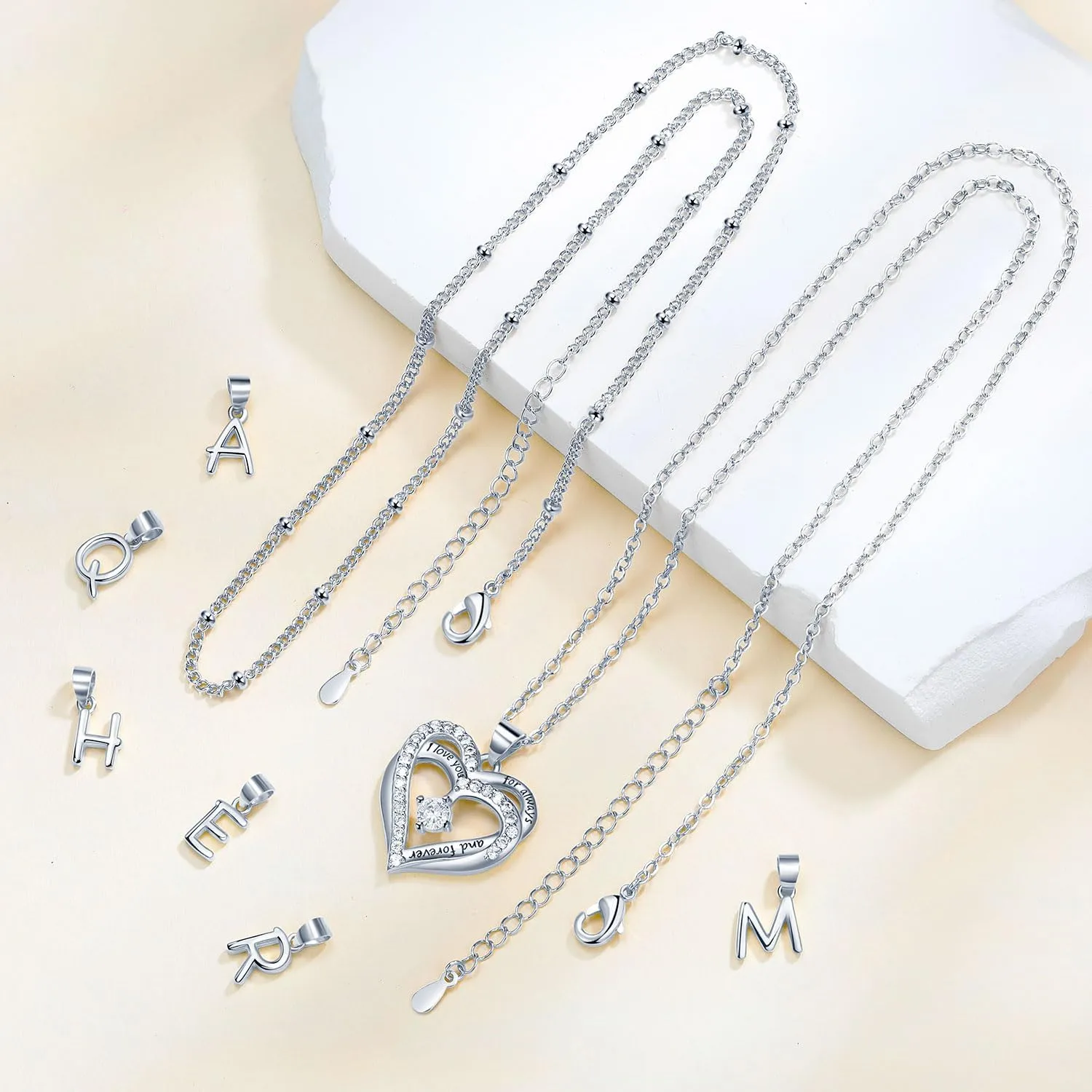 Layered Heart Necklaces for Women, 14k Gold Plated Layering Cubic Zirconia Heart Pendant Initial A-Z Choker Necklaces, Adjustable Chain Necklaces Jewelry Gift for Women Wife Mom