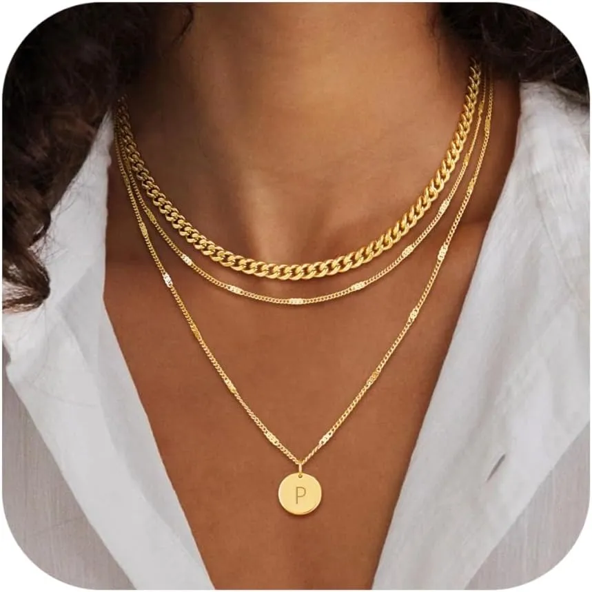 Layered Initial Necklaces for Women 14K Gold Plated Letter A-Z Pendant Necklace Cute Choker Necklace for Women Stackable Necklaces Name Necklaces Jewelry Gifts for Women Trendy
