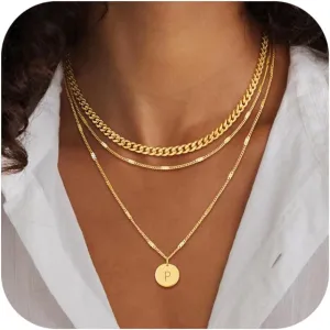 Layered Initial Necklaces for Women 14K Gold Plated Letter A-Z Pendant Necklace Cute Choker Necklace for Women Stackable Necklaces Name Necklaces Jewelry Gifts for Women Trendy