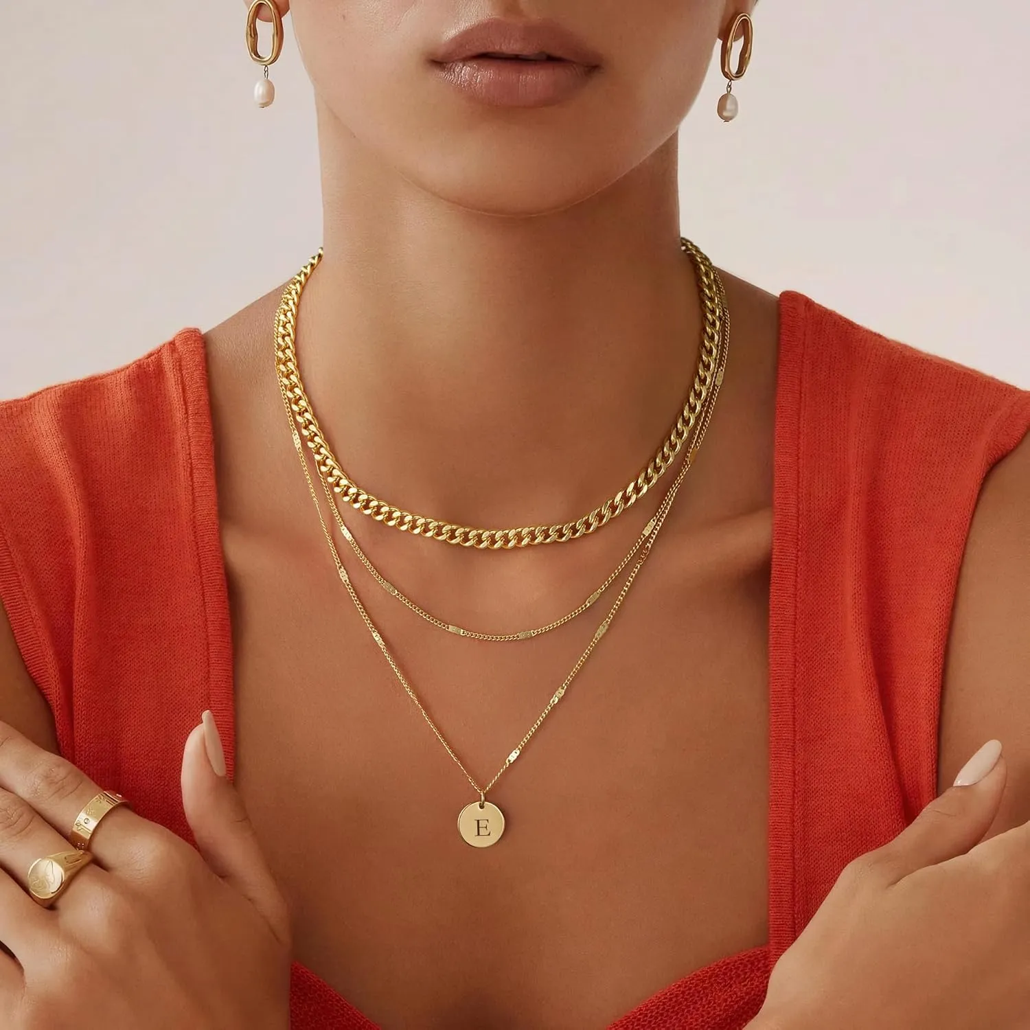 Layered Initial Necklaces for Women 14K Gold Plated Letter A-Z Pendant Necklace Cute Choker Necklace for Women Stackable Necklaces Name Necklaces Jewelry Gifts for Women Trendy
