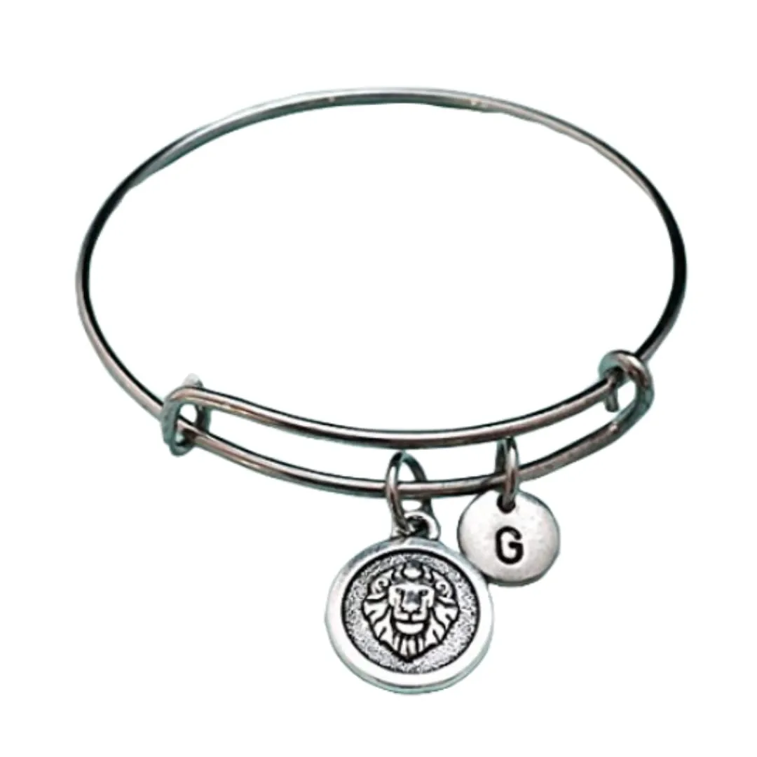 Leo bangle, leo charm bracelet, expandable bangle, charm bangle, personalized bracelet, initial bracelet, monogram