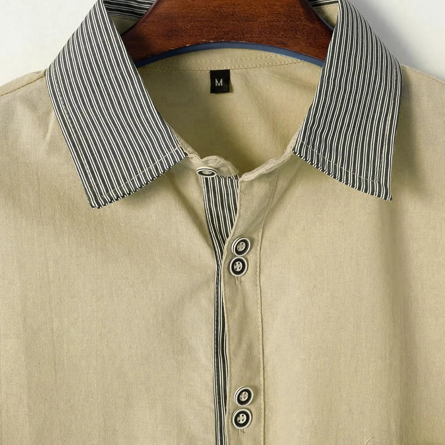 Linen Button Down Shirt Men Loose Comfy Short Sleeve Color Block Blouses with Pocket Casual Business Solid Shirts Top