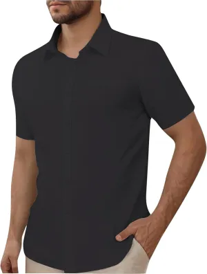 Linen Shirts for Men Long Sleeve Cotton Button Down Beach Casual T-Shirts Slim Fit Guayabera Big and Tall Collared Shirt