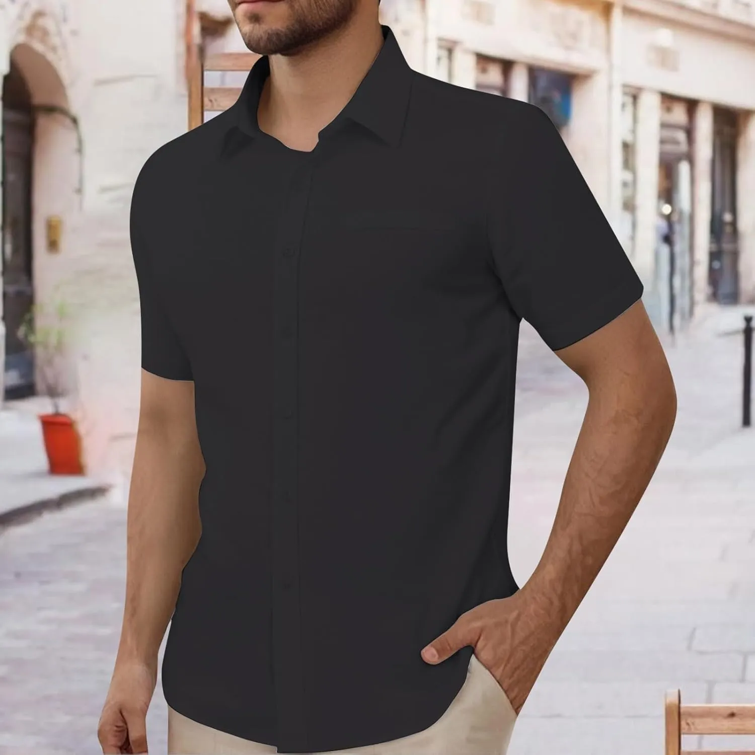 Linen Shirts for Men Long Sleeve Cotton Button Down Beach Casual T-Shirts Slim Fit Guayabera Big and Tall Collared Shirt