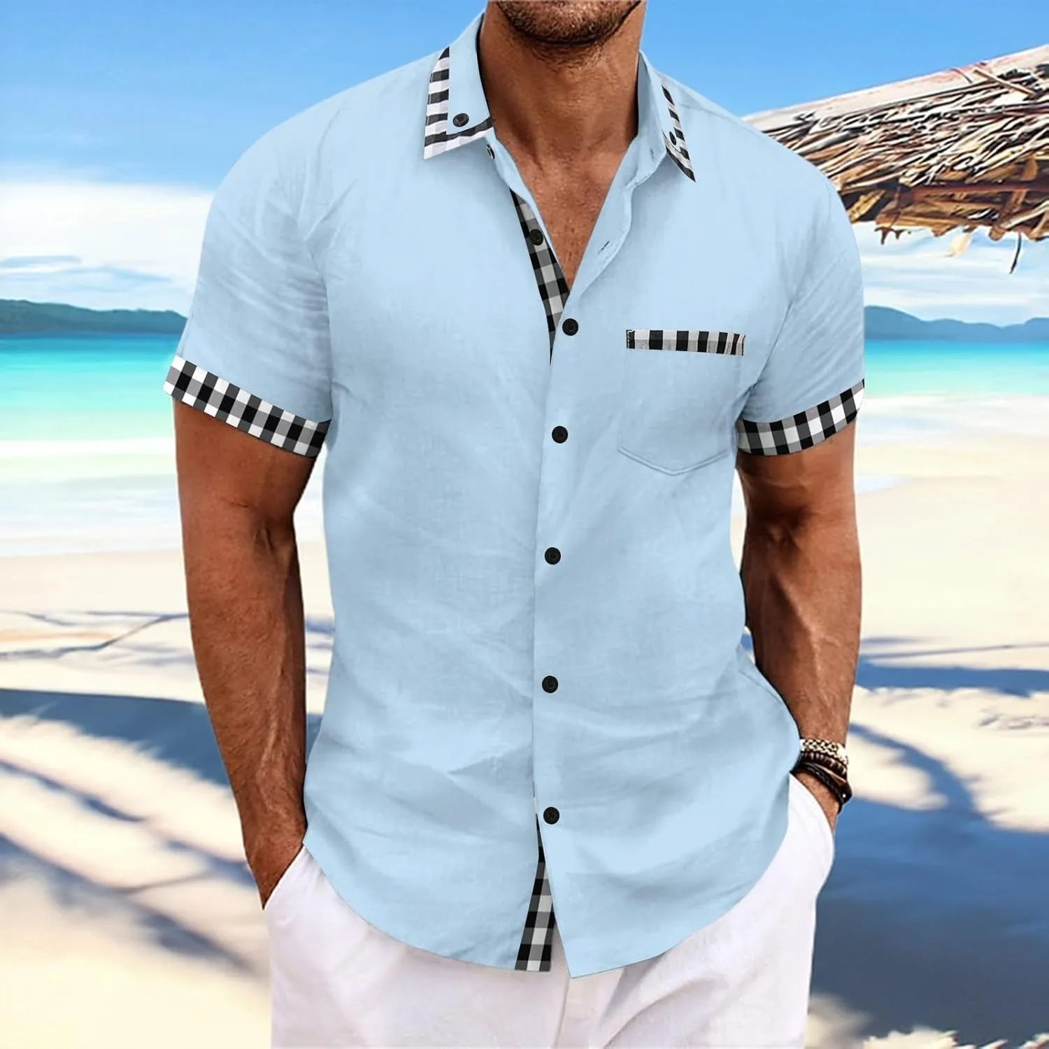 Linen Shirts Mens Short Sleeve Button Down Shirt Summer Casual Beach Wedding Shirts Lightweight Loose Hippie Tops