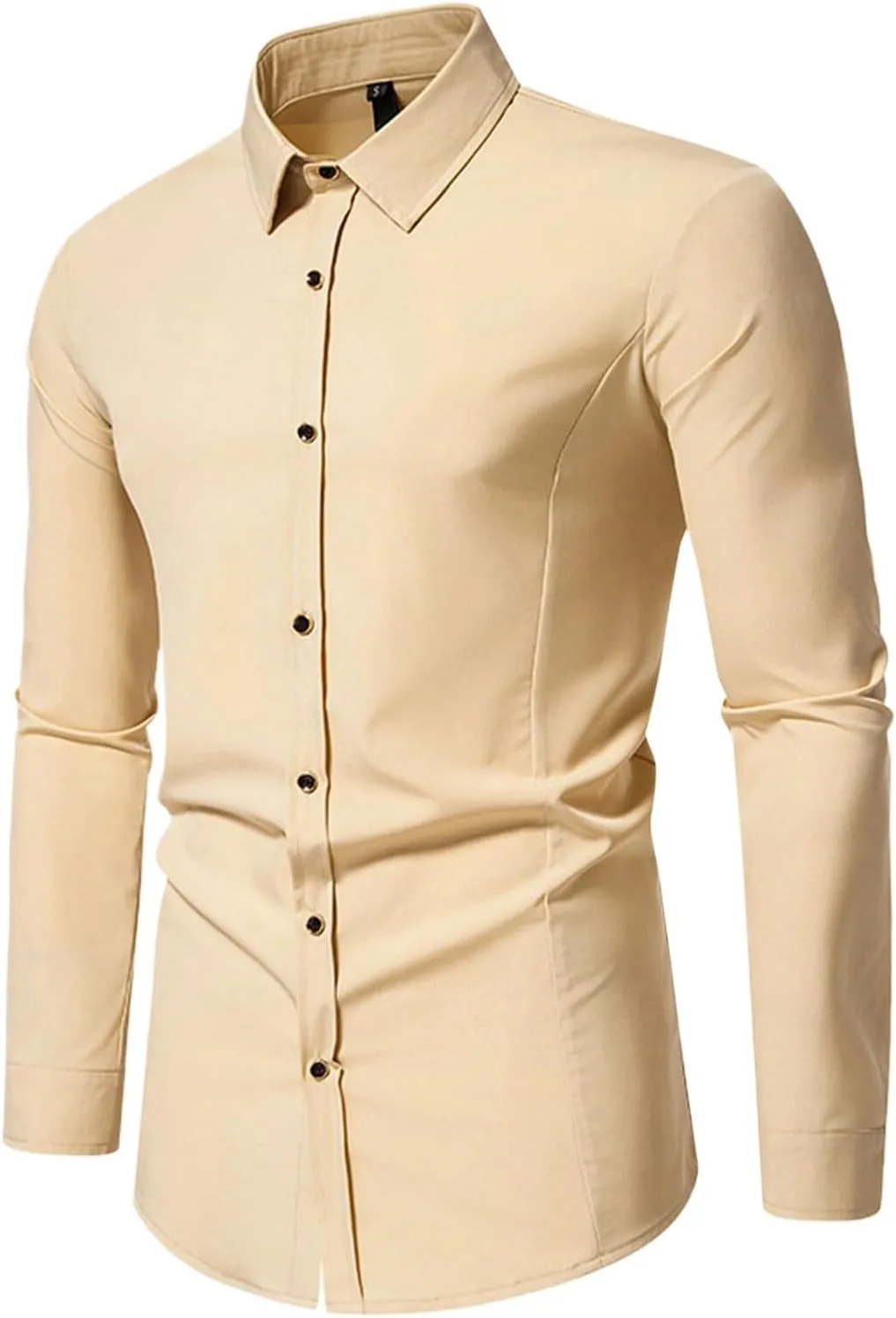 Long Sleeve T Shirt Men Casual Button Down Collared Dress Shirts Lightweight Slim Fit Wrinkle Free Business Shirt