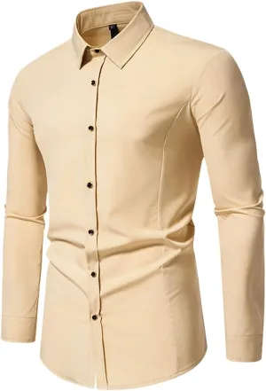 Long Sleeve T Shirt Men Casual Button Down Collared Dress Shirts Lightweight Slim Fit Wrinkle Free Business Shirt