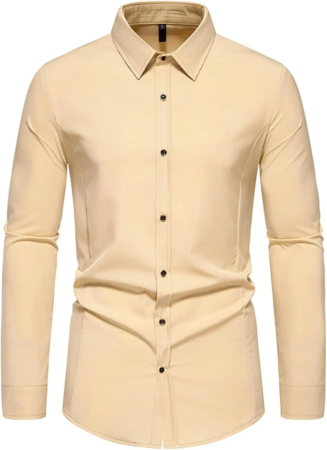 Long Sleeve T Shirt Men Casual Button Down Collared Dress Shirts Lightweight Slim Fit Wrinkle Free Business Shirt