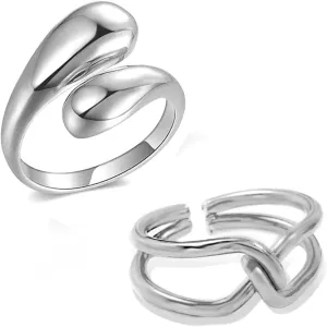 Loqimu Chunky Statement Rings: Stainless Steel Gold Stackable, Adjustable Rings for Women - Fashion Crossover, Knot Twist Set in Pink