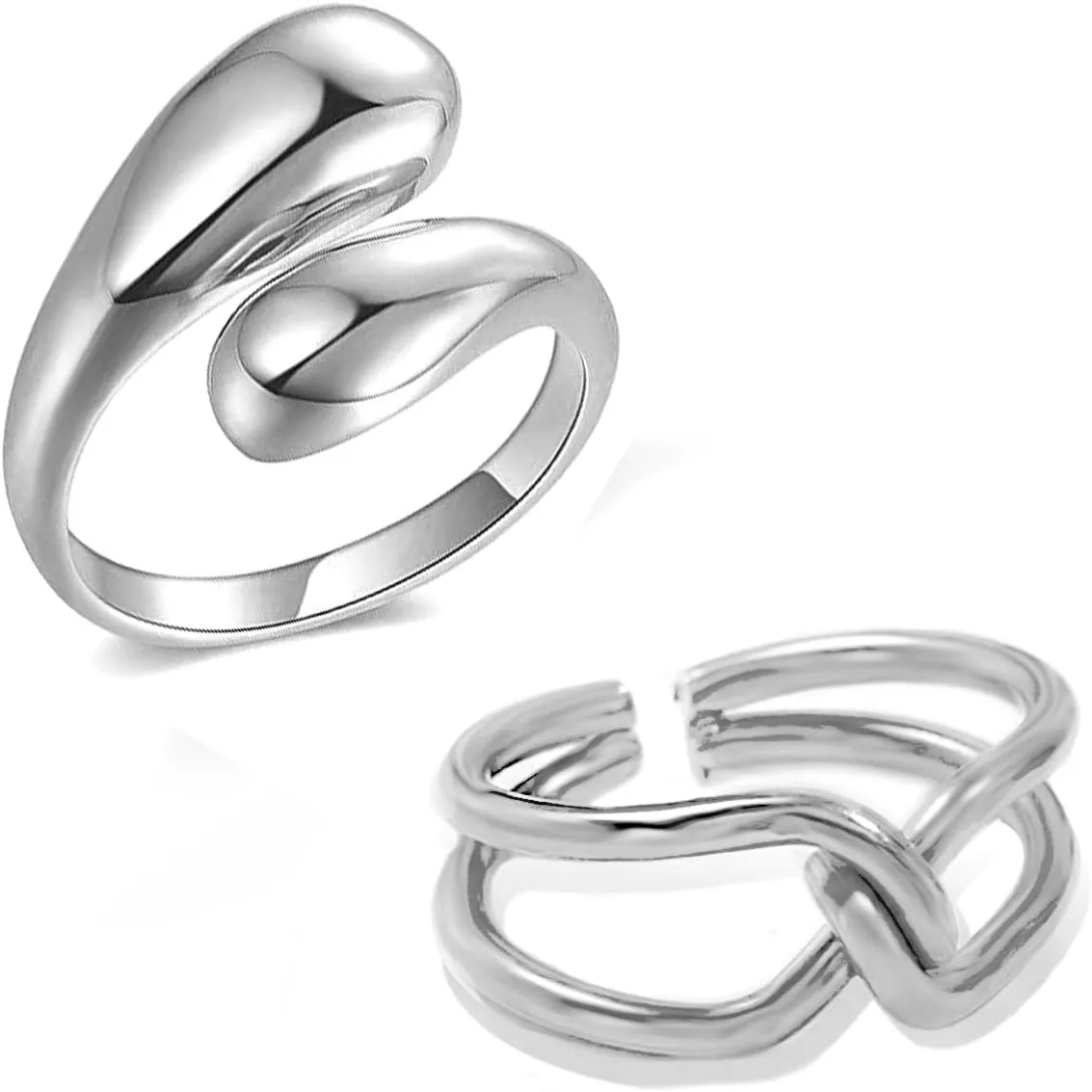 Loqimu Chunky Statement Rings: Stainless Steel Gold Stackable, Adjustable Rings for Women - Fashion Crossover, Knot Twist Set in Pink