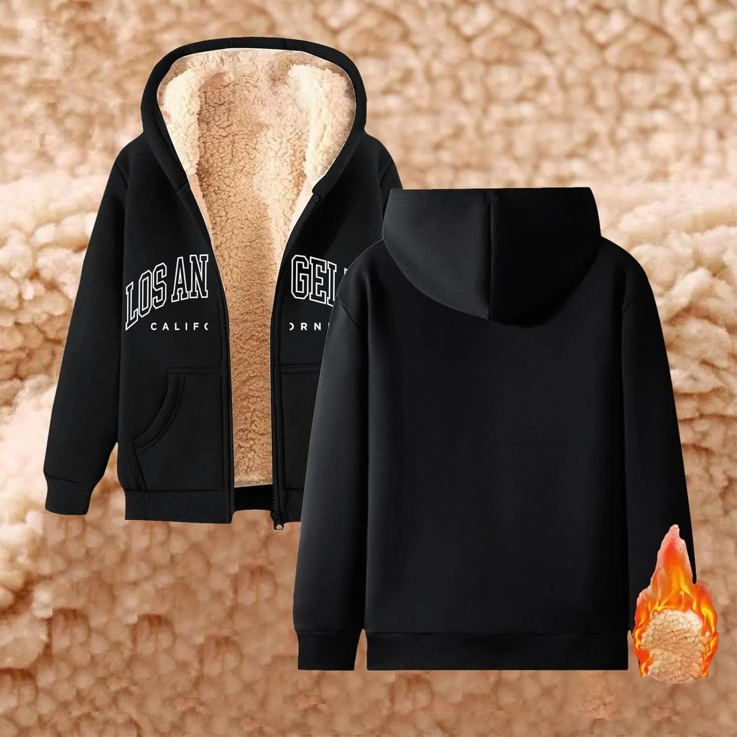 Los Angeles Zip Up Fleece Hoodies for Men Women Casual Winter Warm Jacket Cozy Trendy California Hoodie Coats