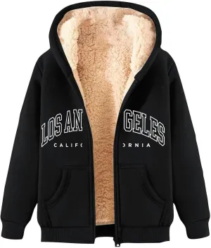 Los Angeles Zip Up Fleece Hoodies for Men Women Casual Winter Warm Jacket Cozy Trendy California Hoodie Coats