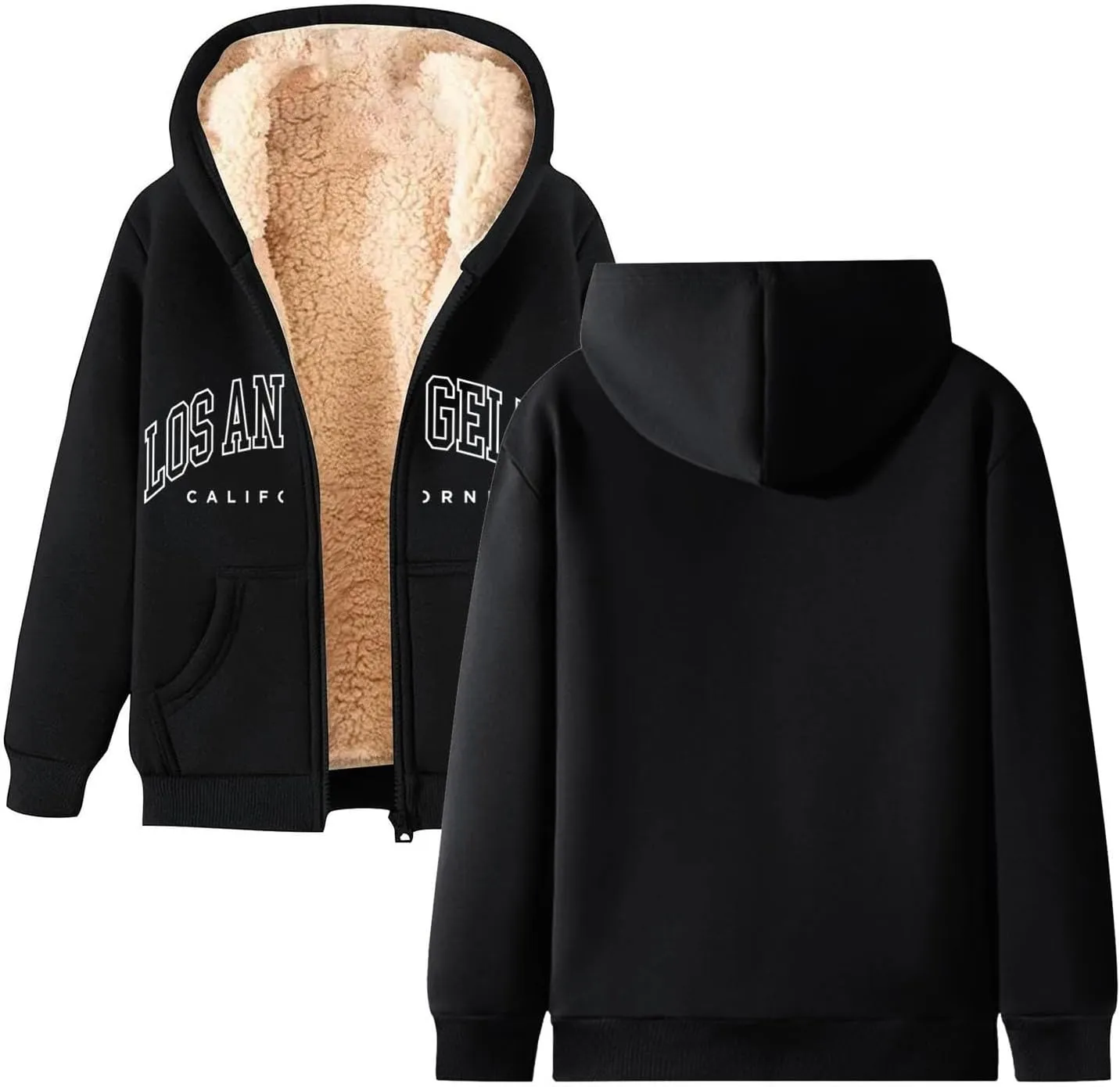 Los Angeles Zip Up Fleece Hoodies for Men Women Casual Winter Warm Jacket Cozy Trendy California Hoodie Coats