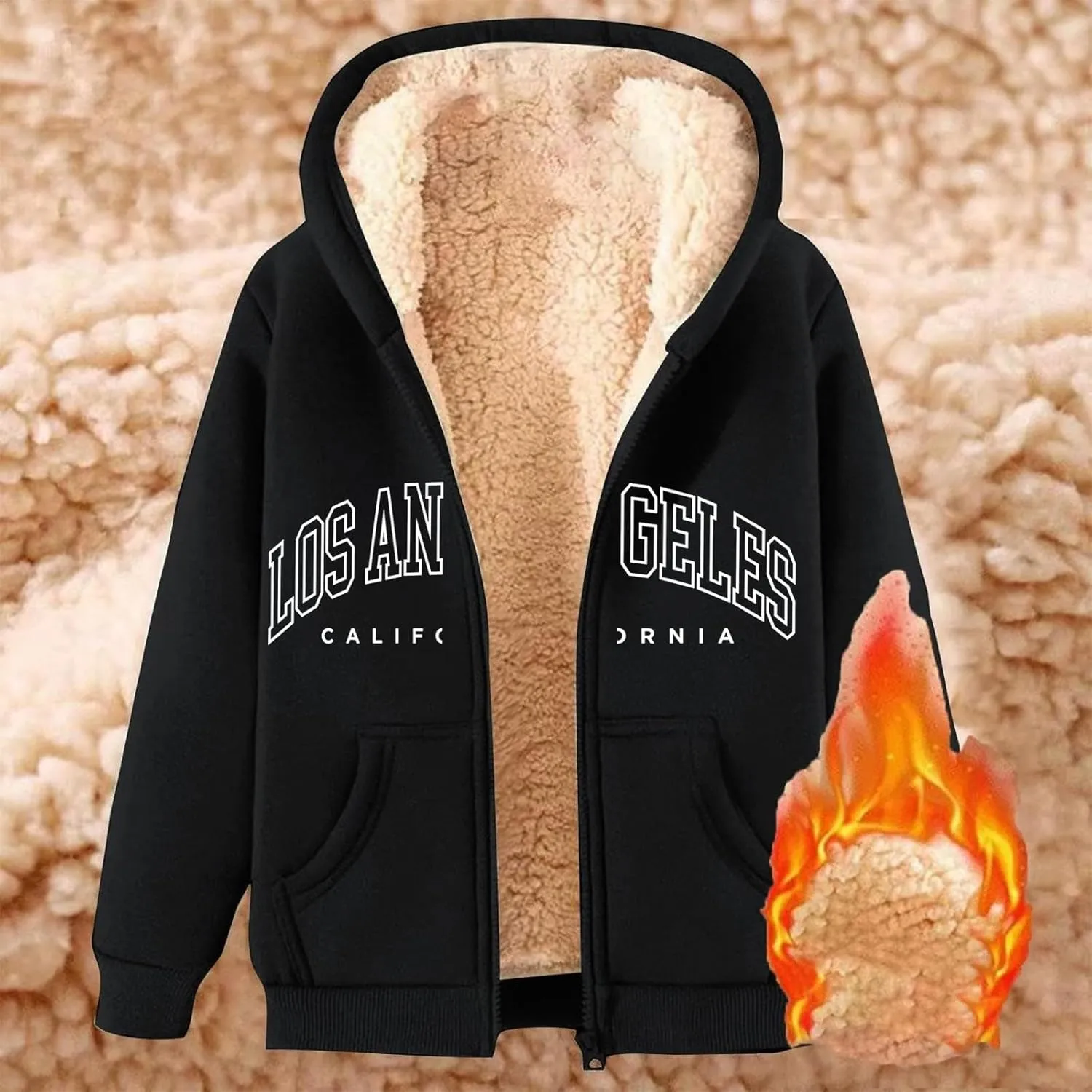 Los Angeles Zip Up Fleece Hoodies for Men Women Casual Winter Warm Jacket Cozy Trendy California Hoodie Coats