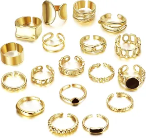 LOYALLOOK 18Pcs Vintage Knuckle Rings for Women Adjustable Chunky Rings Set Cute Finger Rings Pack
