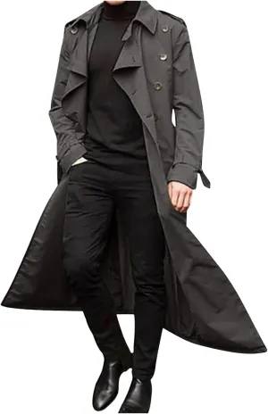 Man's Long Trench Coat Double Breasted Belted Trench Coat Cosplay Costumes Casual Lapel Long Jacket Overcoats