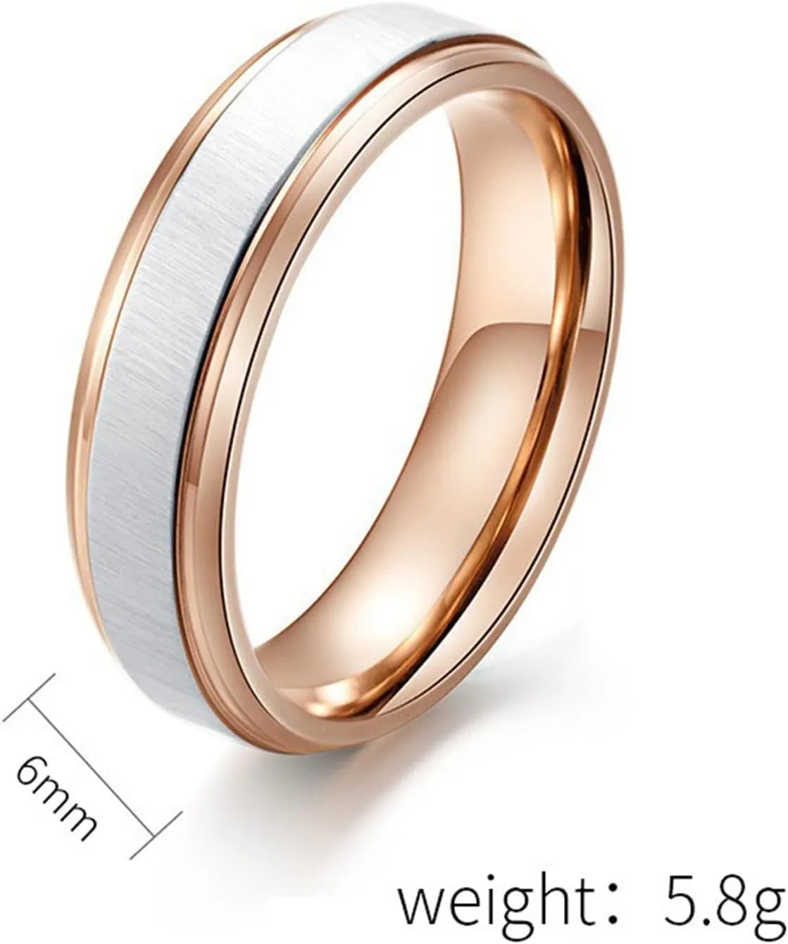 Matching Wedding Rings Set, Couples Promise Rings Set Stainless Steel Comfort Fit Rose Gold Brushed Ring 6mm