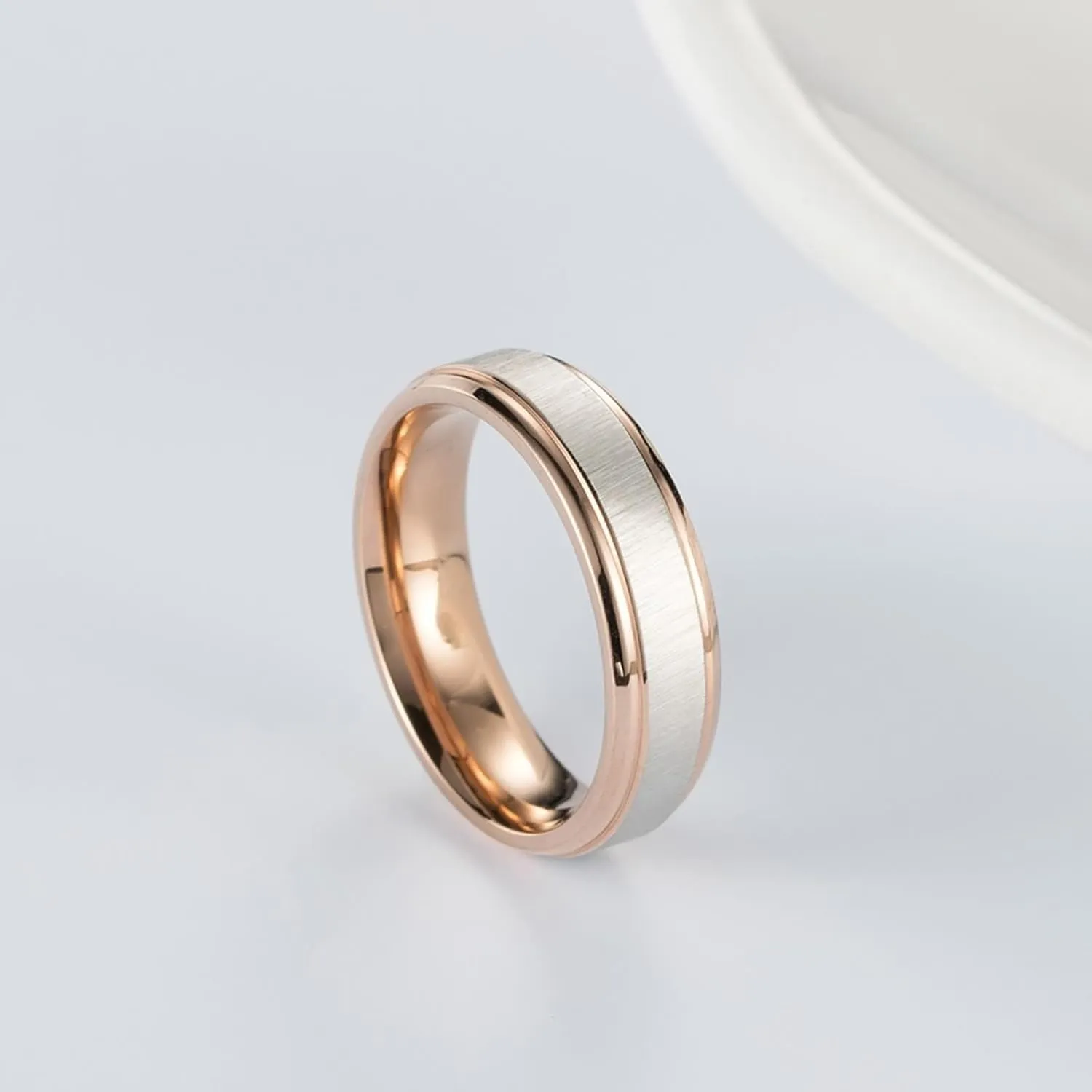 Matching Wedding Rings Set, Couples Promise Rings Set Stainless Steel Comfort Fit Rose Gold Brushed Ring 6mm