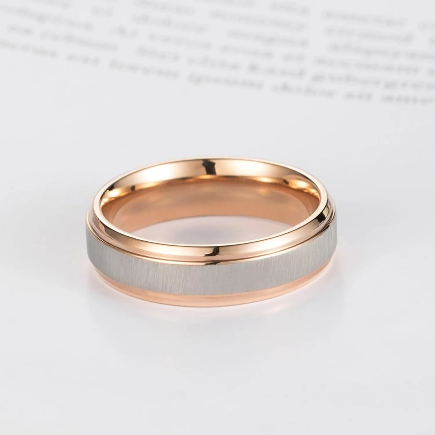 Matching Wedding Rings Set, Couples Promise Rings Set Stainless Steel Comfort Fit Rose Gold Brushed Ring 6mm