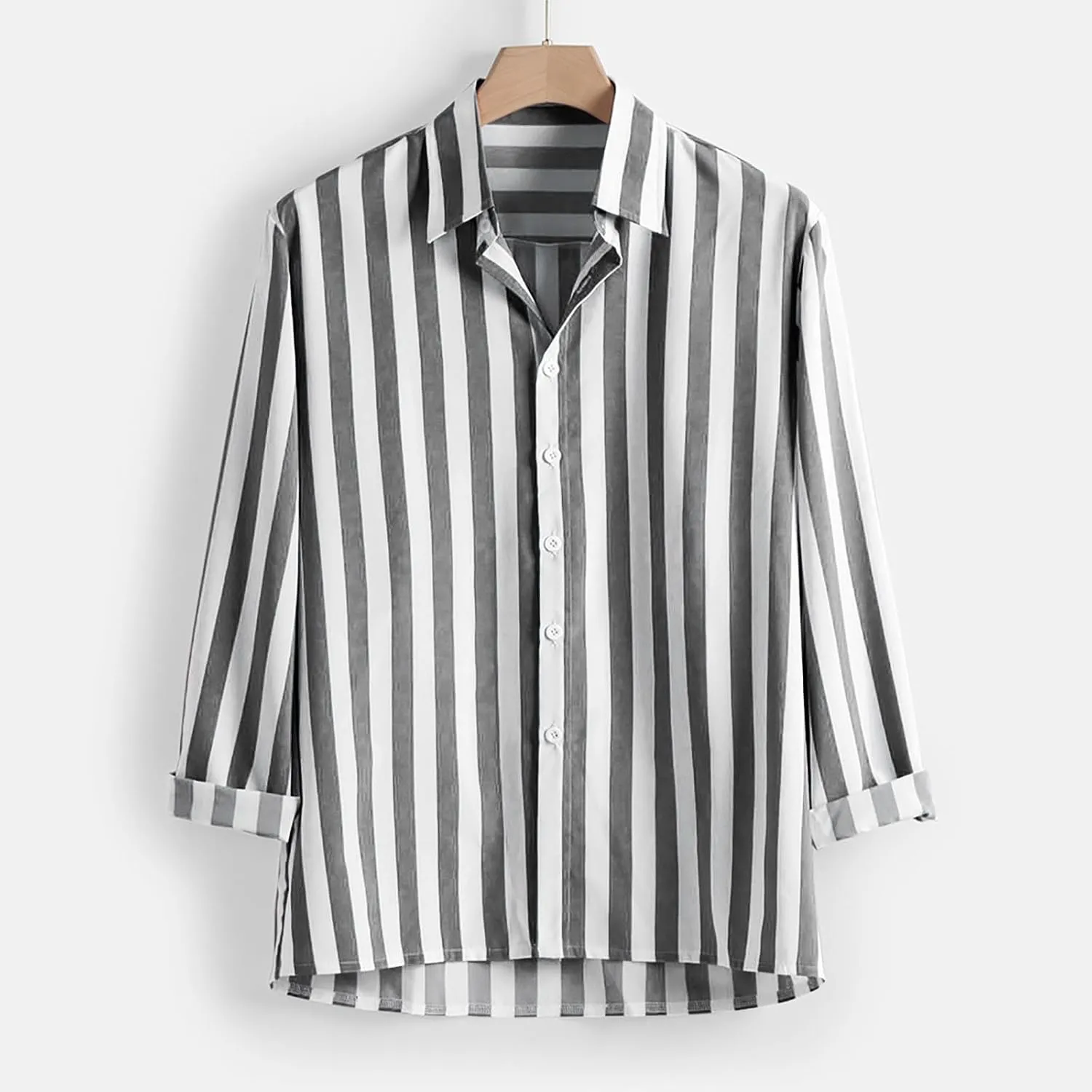 Men Button Down Striped Shirts Long Sleeve Tops Casual Basic Blue and White Striped Dress Shirt Slim Fit Blouses