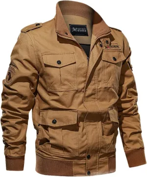 Men Fall Winter Jacket Multi Pockets Full Zip Cargo Jackets Coat Outdoor Casual Windbreaker Jackets Military Outwear