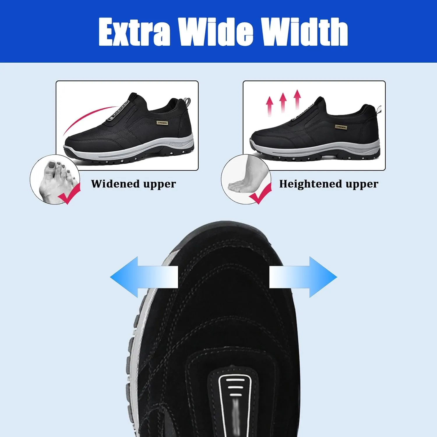 Men Walking Slip On Shoes,Slip On Orthopedic Sneakers,Waterproof Hiking Trekking Shoes,Anti-Slip Lightweight Low-top Safety Shoes with Arch Support (Grey 39EU)