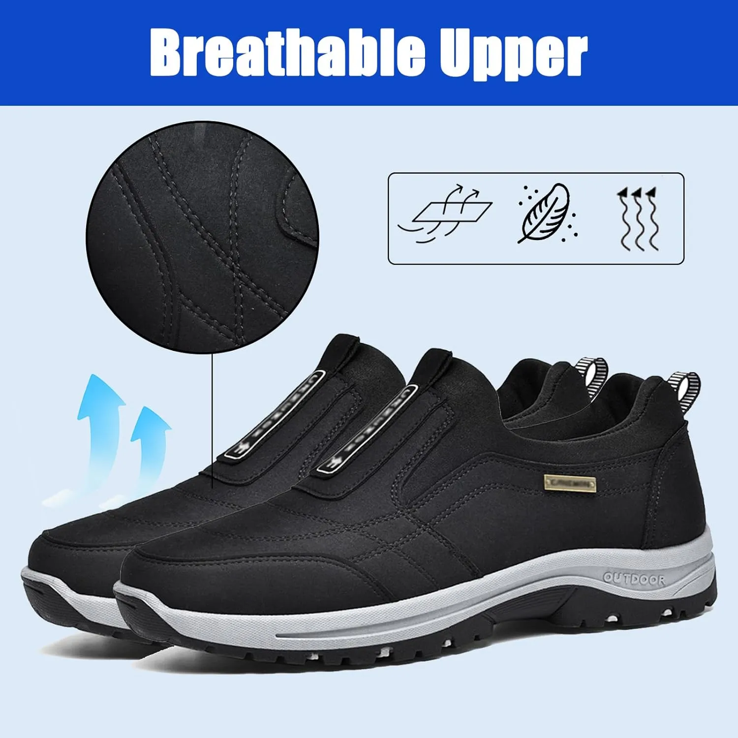 Men Walking Slip On Shoes,Slip On Orthopedic Sneakers,Waterproof Hiking Trekking Shoes,Anti-Slip Lightweight Low-top Safety Shoes with Arch Support (Grey 39EU)