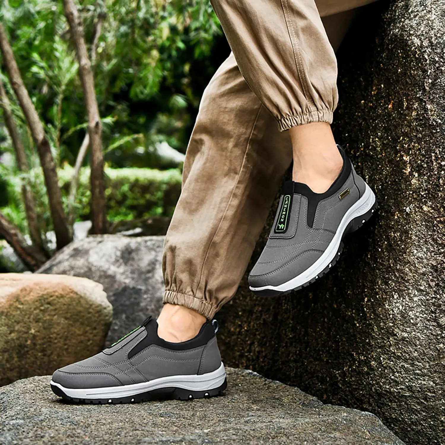 Men Walking Slip On Shoes,Slip On Orthopedic Sneakers,Waterproof Hiking Trekking Shoes,Anti-Slip Lightweight Low-top Safety Shoes with Arch Support (Grey 39EU)