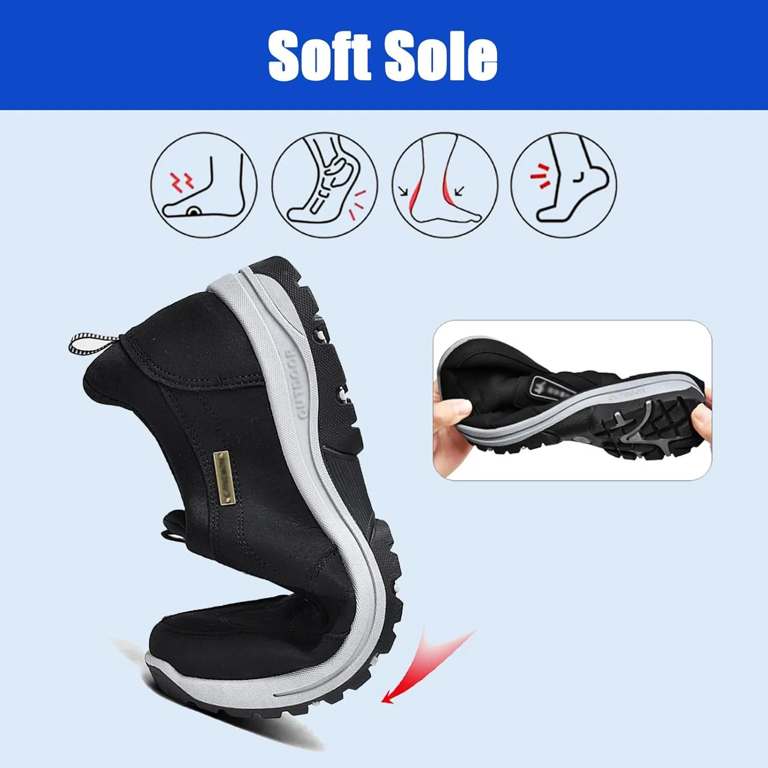 Men Walking Slip On Shoes,Slip On Orthopedic Sneakers,Waterproof Hiking Trekking Shoes,Anti-Slip Lightweight Low-top Safety Shoes with Arch Support (Grey 39EU)